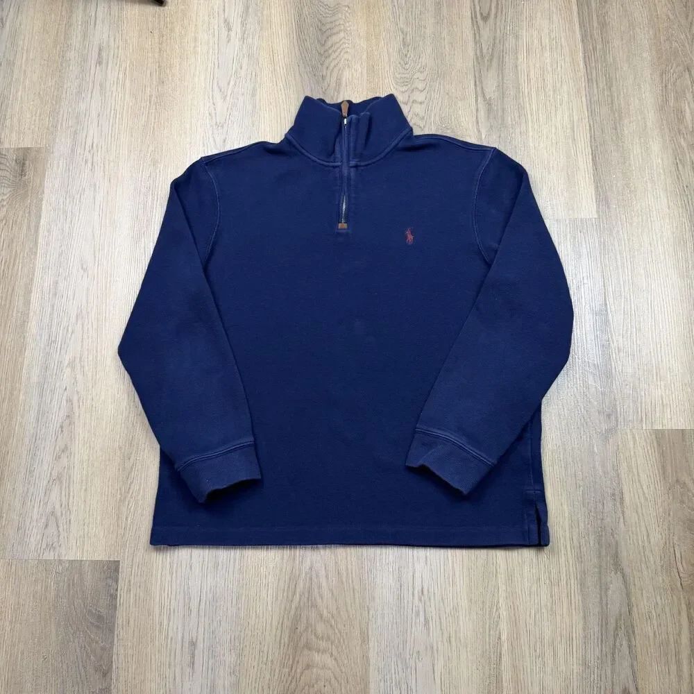 Polo By Ralph Lauren Sweater Mens Large Blue 1/4 Zip Mock Neck Knit Pullover